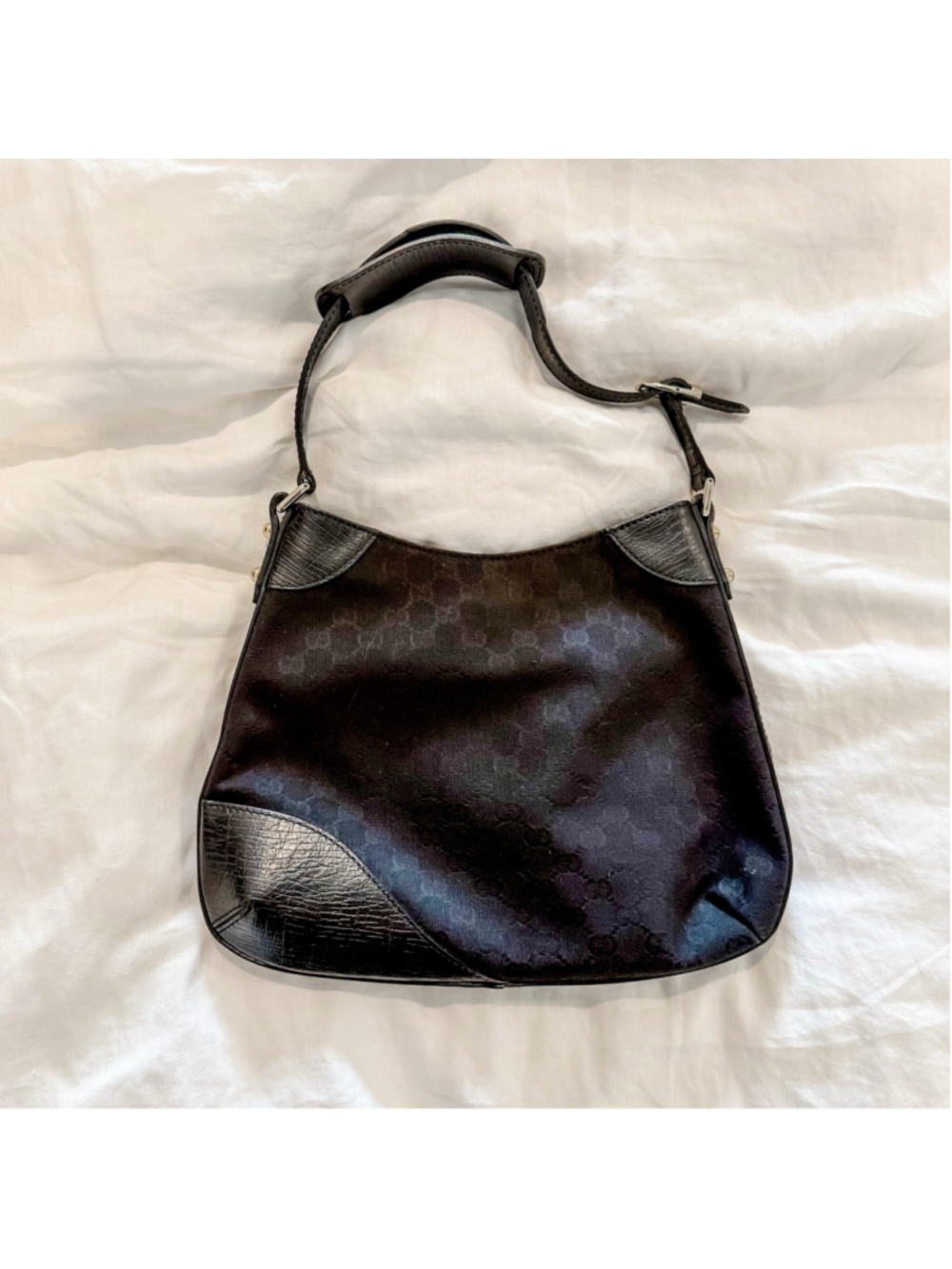 Authentic Gucci Vintage Black GG Monogram Horsebit Hobo Shoulder Bag, Dust Bag - Picture 3 of 14
